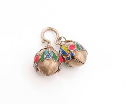925 Sterling Silver Vintage Pendant Enameled Chinese Lucky Bell JINGLES  PT25148