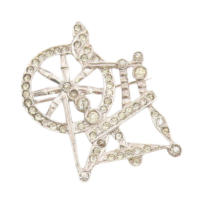925 Sterling Silver Vintage Brooch Sparkling CZ Spinning Wheel Design  BP11948