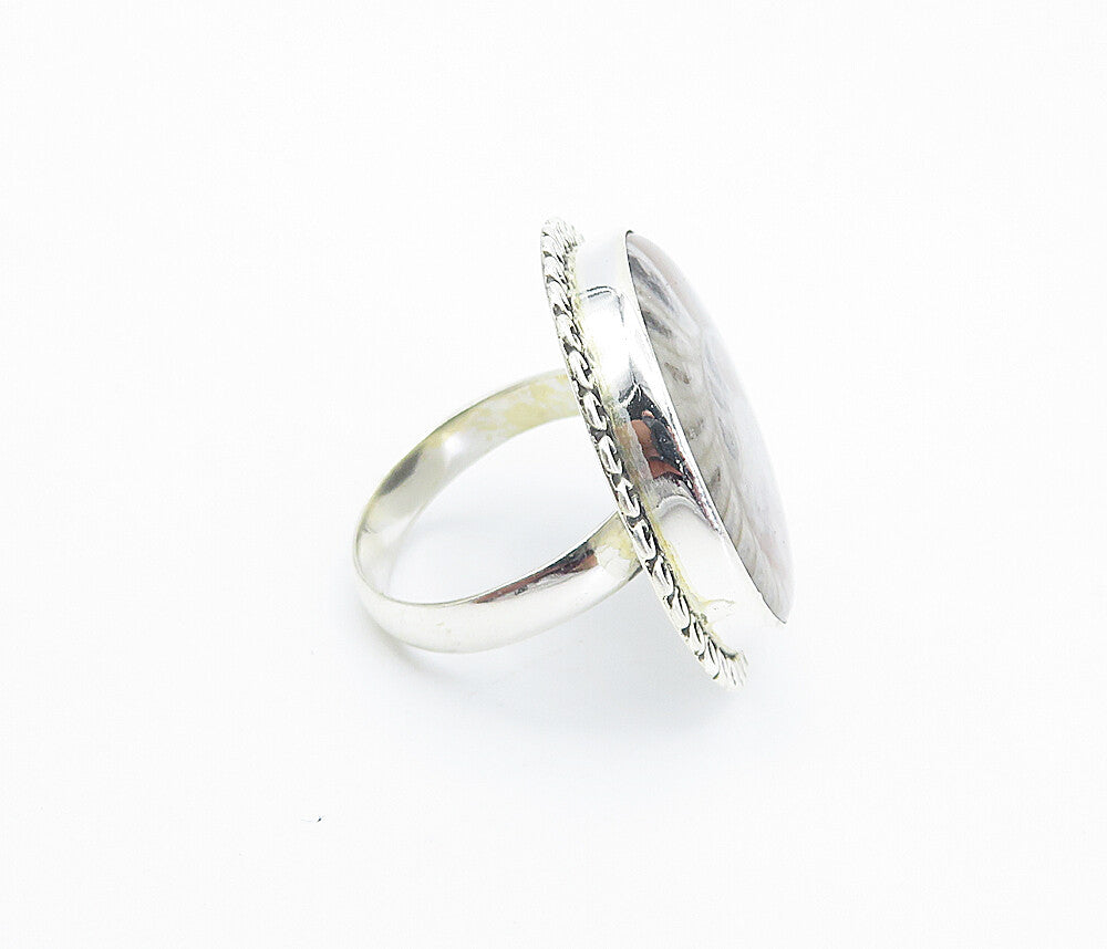 925 Sterling Silver  Cabochon Cut Brown Jasper Cocktail Ring Sz 8  RG8447