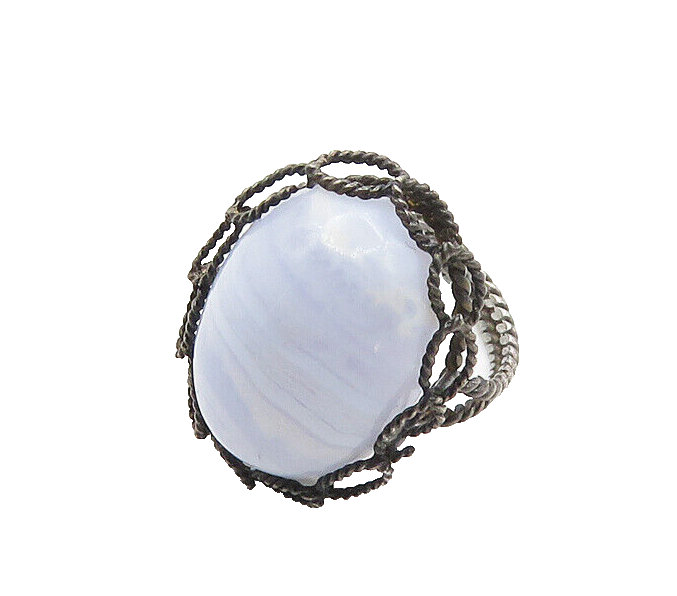 925 Sterling Silver   Vintage Blue Agate Twist Cocktail Ring Sz 7  RG17256