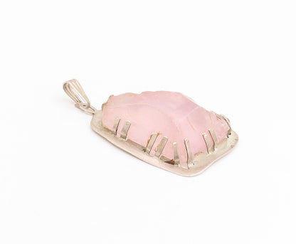 925 Sterling Silver Vintage Pendant Modernist Pink Rose Quartz Locket  PT25642