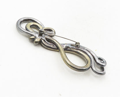 925 Sterling Silver  Vintage Shiny Dark Tone Swirl Design Brooch Pin  BP3465