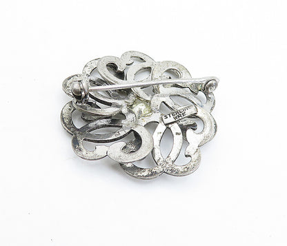 WRE 925 Sterling Silver  Vintage Topaz Swirl Flower Motif Brooch Pin  BP2527