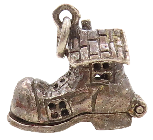 925 Sterling Silver Vintage Pendant Boot Family Home Charm (OPENS)  PT23855