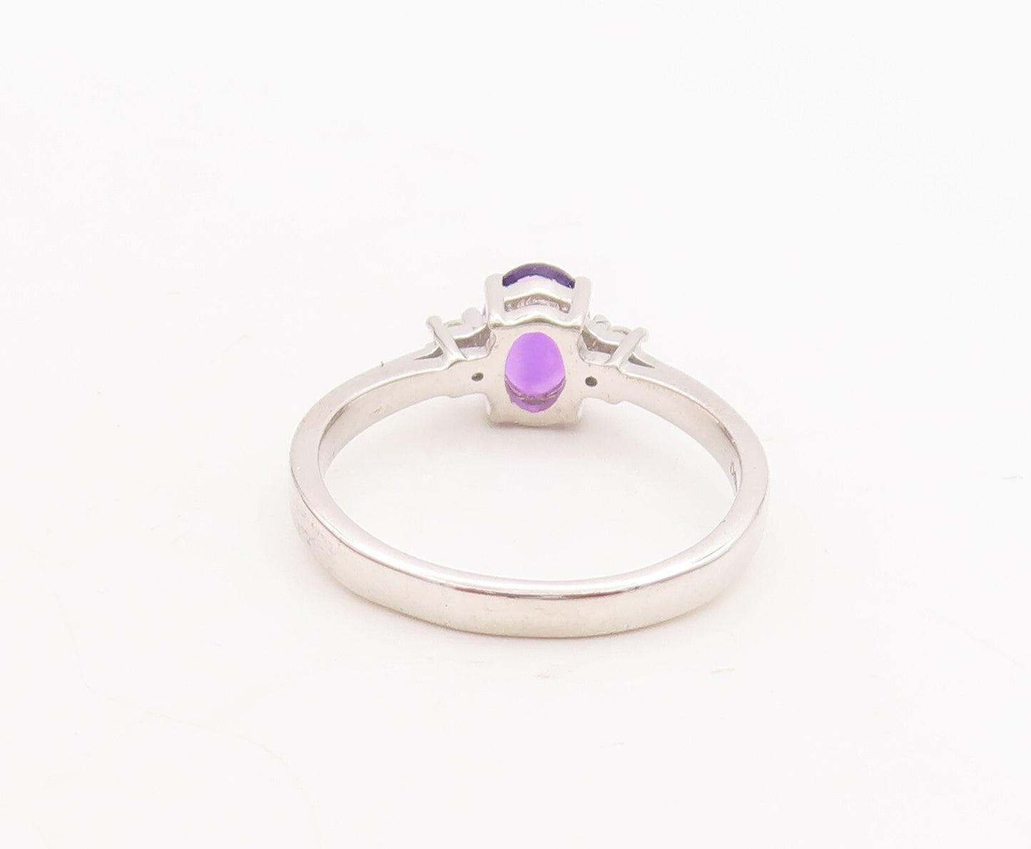 925 Sterling Silver Vintage Ring Oval Cut Amethyst CZ Side Stone  Sz 7  RG29207