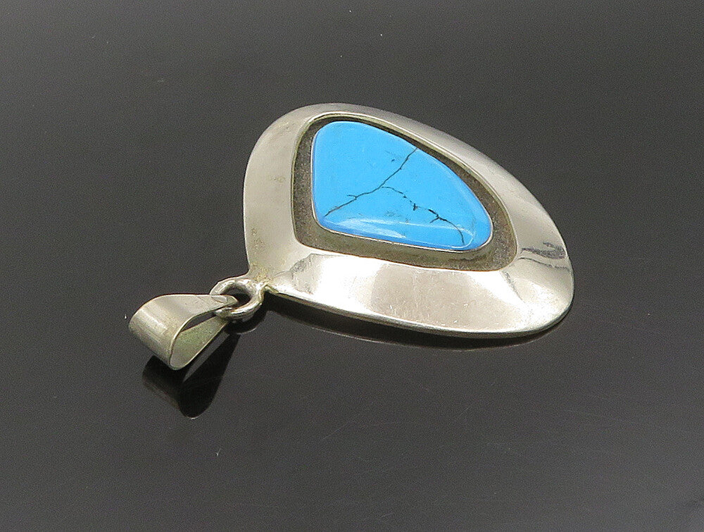MEXICO 925 Silver  Vintage Triangular Cut Turquoise Drop Pendant  PT20124