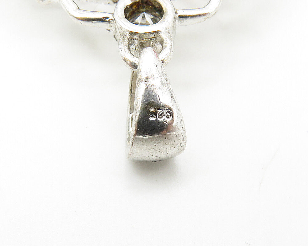 925 Sterling Silver  Cubic Zirconia & Garnet Floral Design Pendant  PT14067