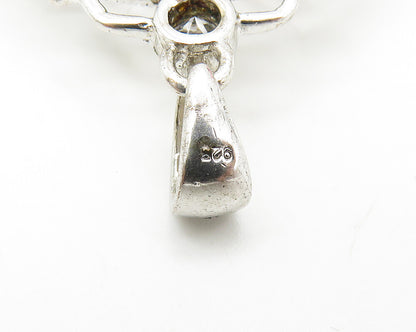 925 Sterling Silver  Cubic Zirconia & Garnet Floral Design Pendant  PT14067
