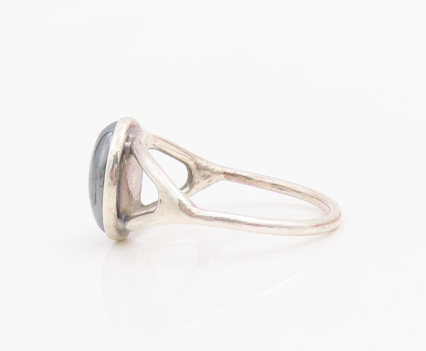 925 Sterling Silver Vintage Ring Minimalist Hematite Split Band  Sz 5  RG34814