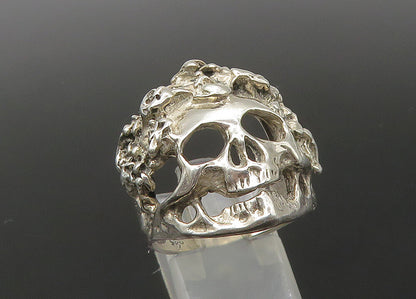 925 Sterling Silver  Vintage Sculpted Skeleton Head Biker Ring Sz 8.5  RG22492