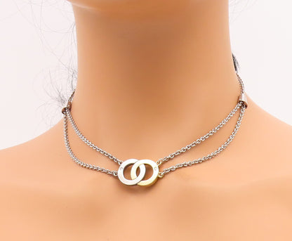 18k Gold & 925 Sterling Silver Vintage Necklace Real Diamonds Circle  NE4834