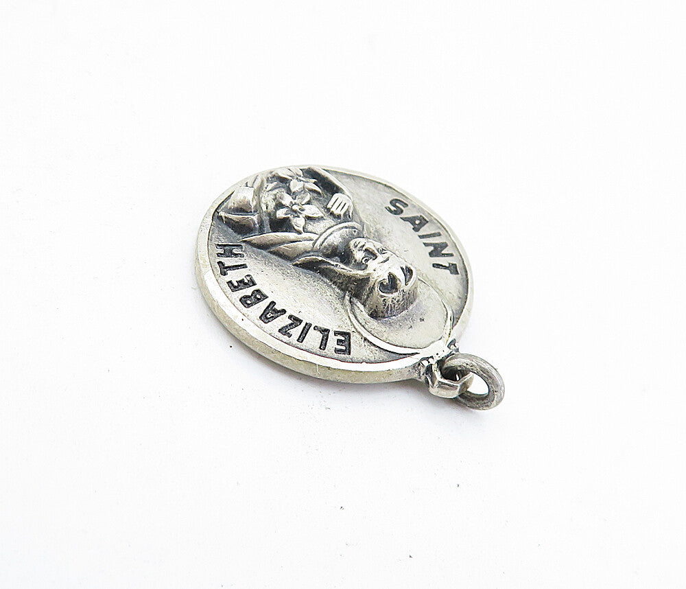 CREED 925 Sterling Silver  Vintage Petite Saint Elizabeth Round Pendant PT3401