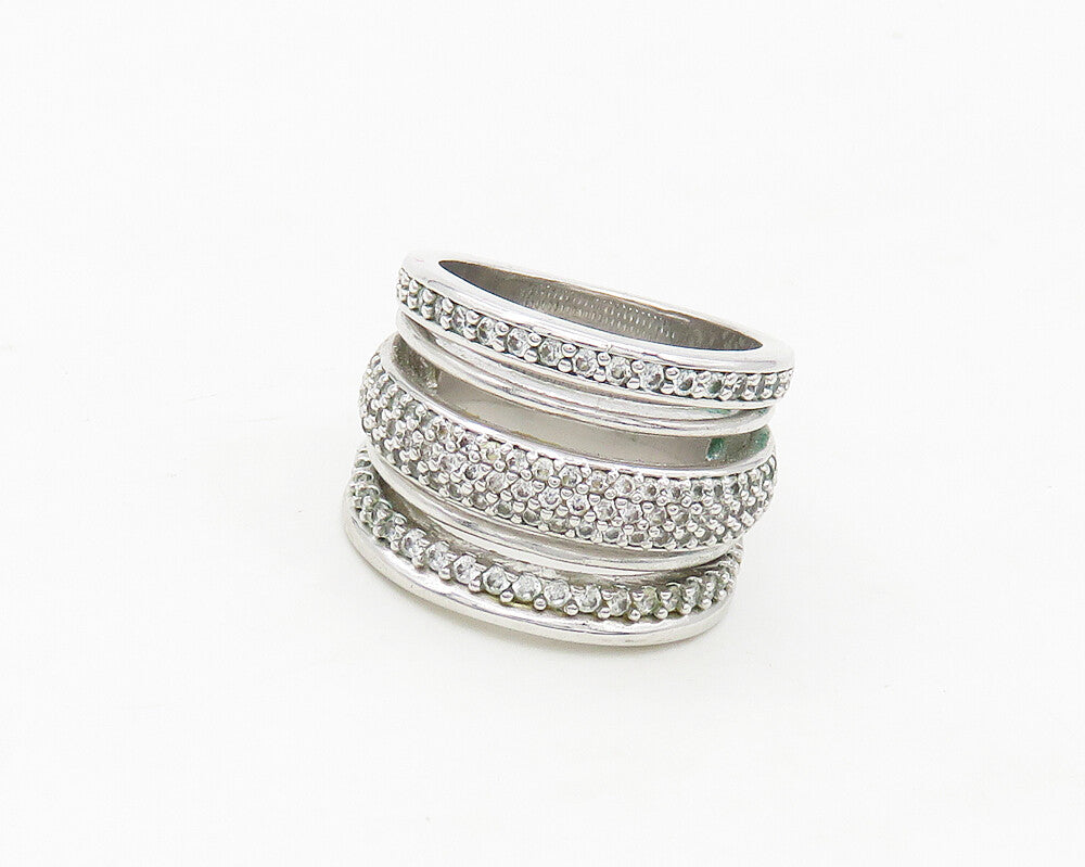 925 Sterling Silver  Shiny White Topaz Split Shank Band Ring Sz 7  RG17101