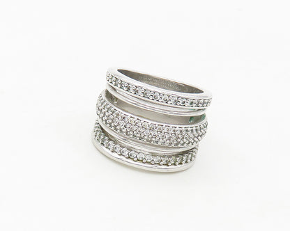 925 Sterling Silver  Shiny White Topaz Split Shank Band Ring Sz 7  RG17101