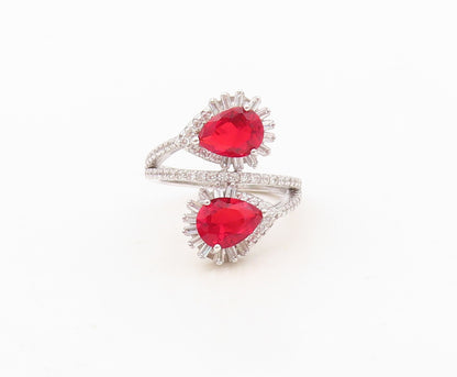 925 Sterling Silver Vintage Ring Designer Red & White CZ Bypass  Sz 6  RG30378