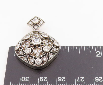 925 Sterling Silver Vintage Pendant Round CZ Intricate Victorian Style  PT25493