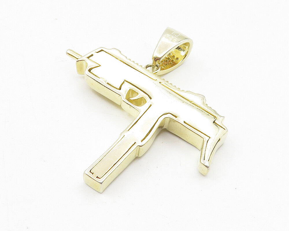 925 Sterling Silver  Cubic Zirconia Encrusted Machine Gun Pendant  PT8006
