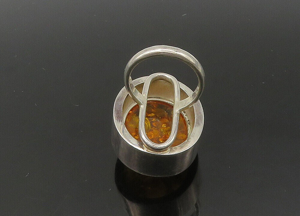 925 Sterling Silver Vintage Cabochon Cut Amber Cocktail Ring  Sz 6  RG22150