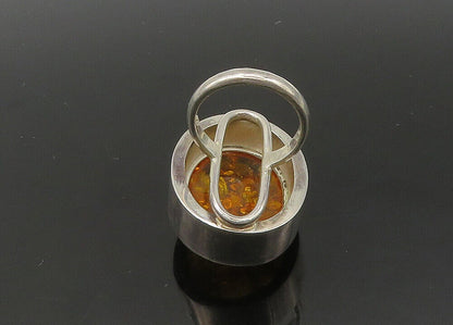 925 Sterling Silver Vintage Cabochon Cut Amber Cocktail Ring  Sz 6  RG22150