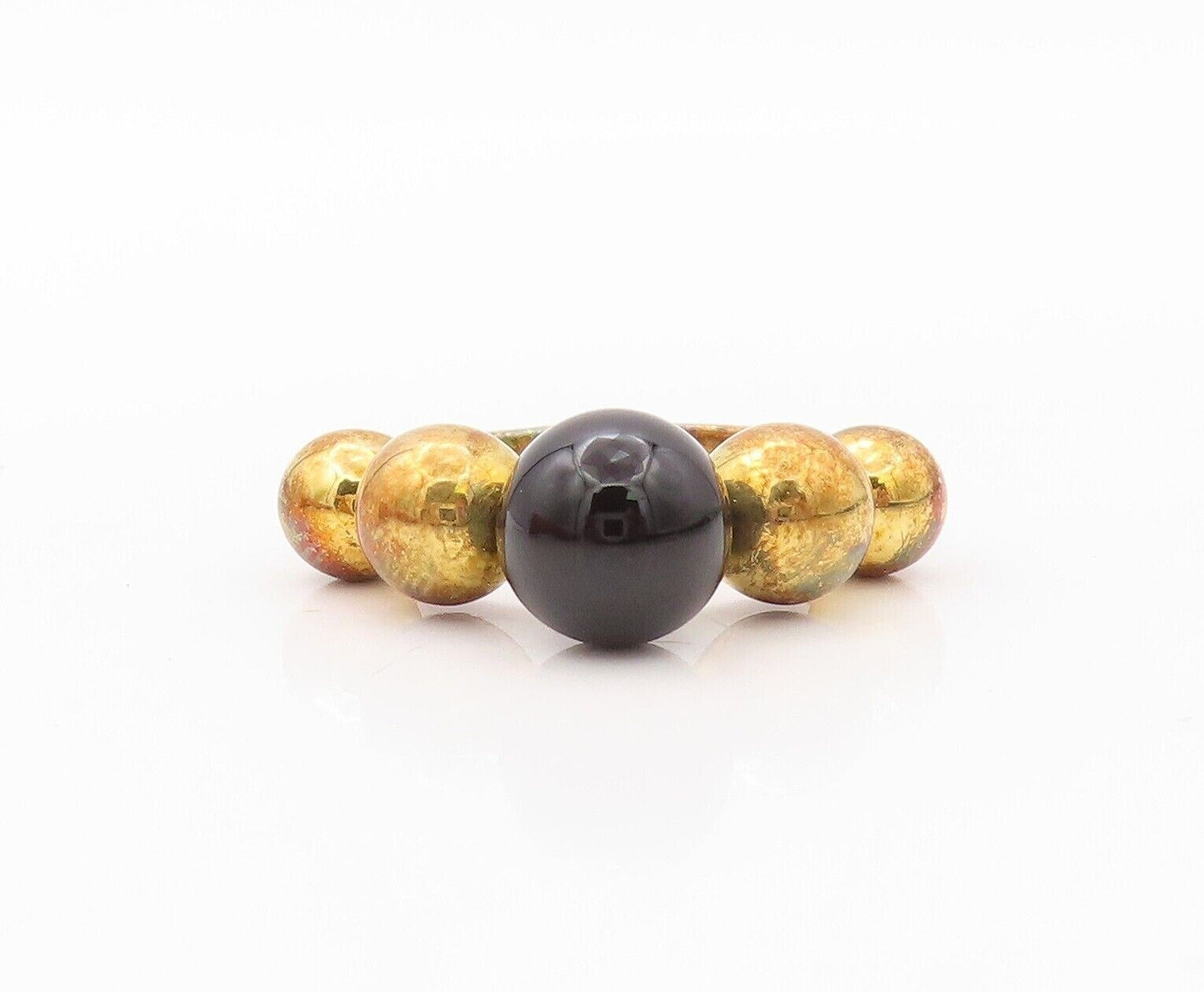 925 Sterling Silver Vintage Ring Gold Plated Designer Onyx Bead  Sz 7  RG30317