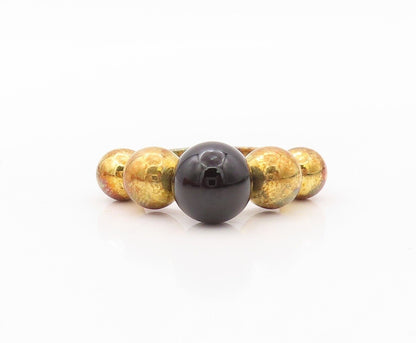 925 Sterling Silver Vintage Ring Gold Plated Designer Onyx Bead  Sz 7  RG30317