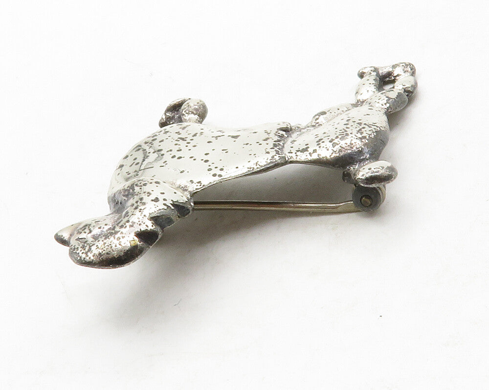925 Sterling Silver  Vintage Shiny Poodle Dog Animal Motif Brooch Pin  BP4966