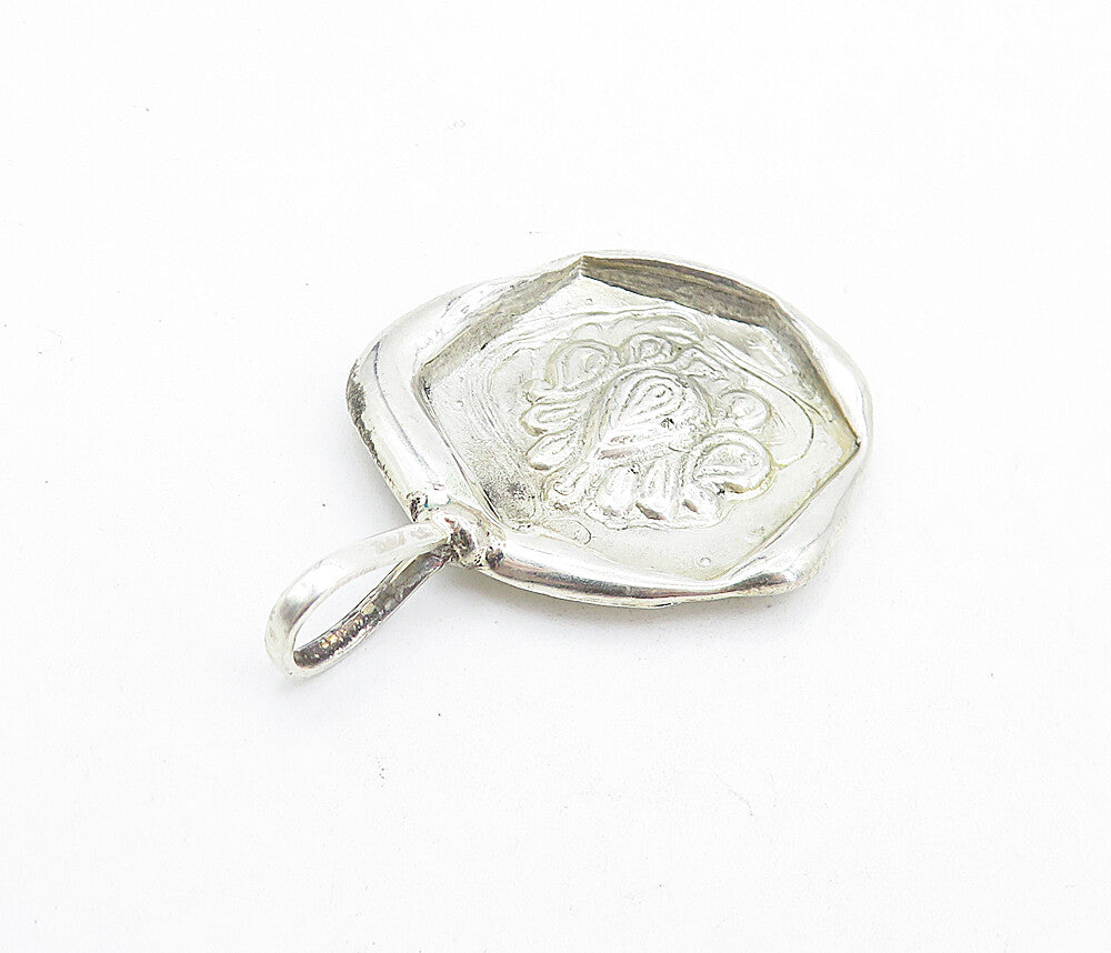 925 Sterling Silver  Vintage Raised Design Shiny Sculpted Pendant  PT5227
