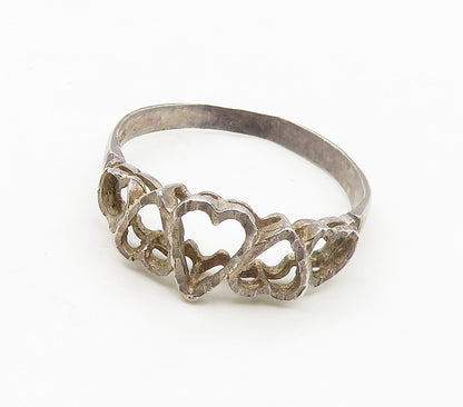 925 Sterling Silver  Vintage Open Love Hearts Dome Band Ring Sz 8.5  RG16869