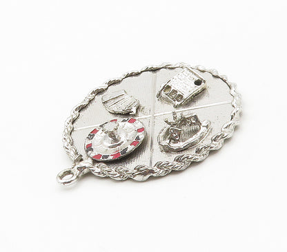 925 Sterling Silver  Vintage Shiny Gambling Motif Twist Trim Pendant  PT12016