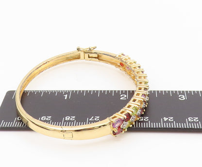 925 Sterling Silver Vintage Bracelet Gold Plated Multi Gemstone Bangle  BT11597