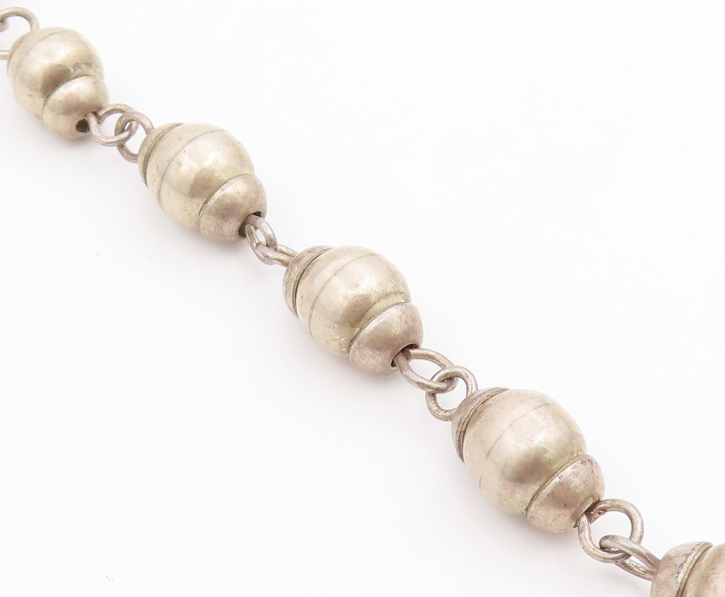 925 Sterling Silver Vintage Necklace MEXICO Fluted Pumpkin Bead Chain  NE4888