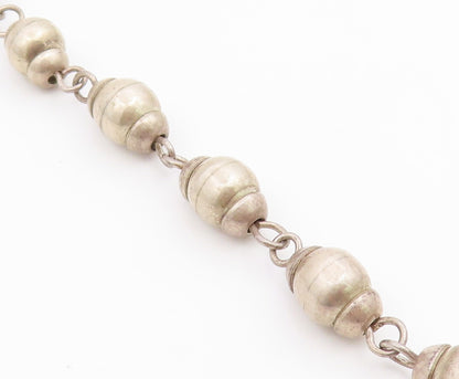 925 Sterling Silver Vintage Necklace MEXICO Fluted Pumpkin Bead Chain  NE4888