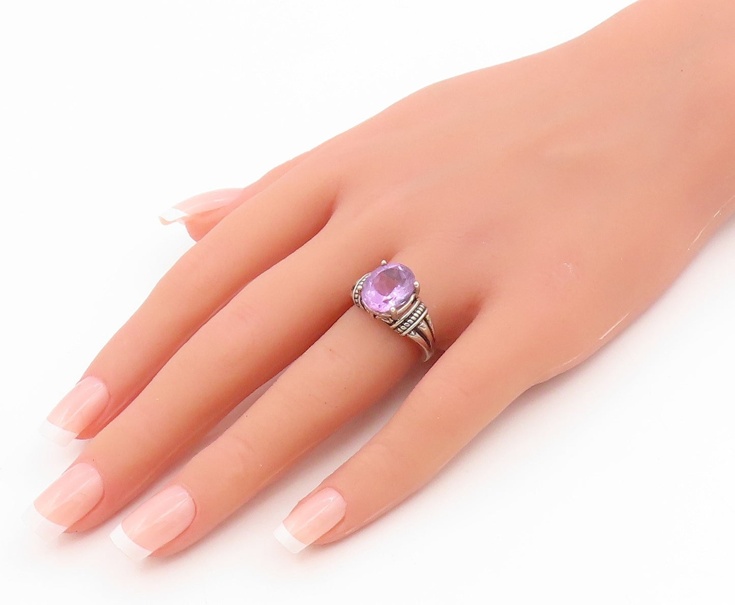 925 Sterling Silver Vintage Ring Oval Cut Amethyst Statement Band  Sz 6  RG35958