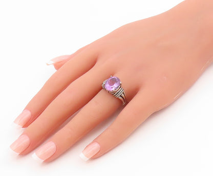 925 Sterling Silver Vintage Ring Oval Cut Amethyst Statement Band  Sz 6  RG35958