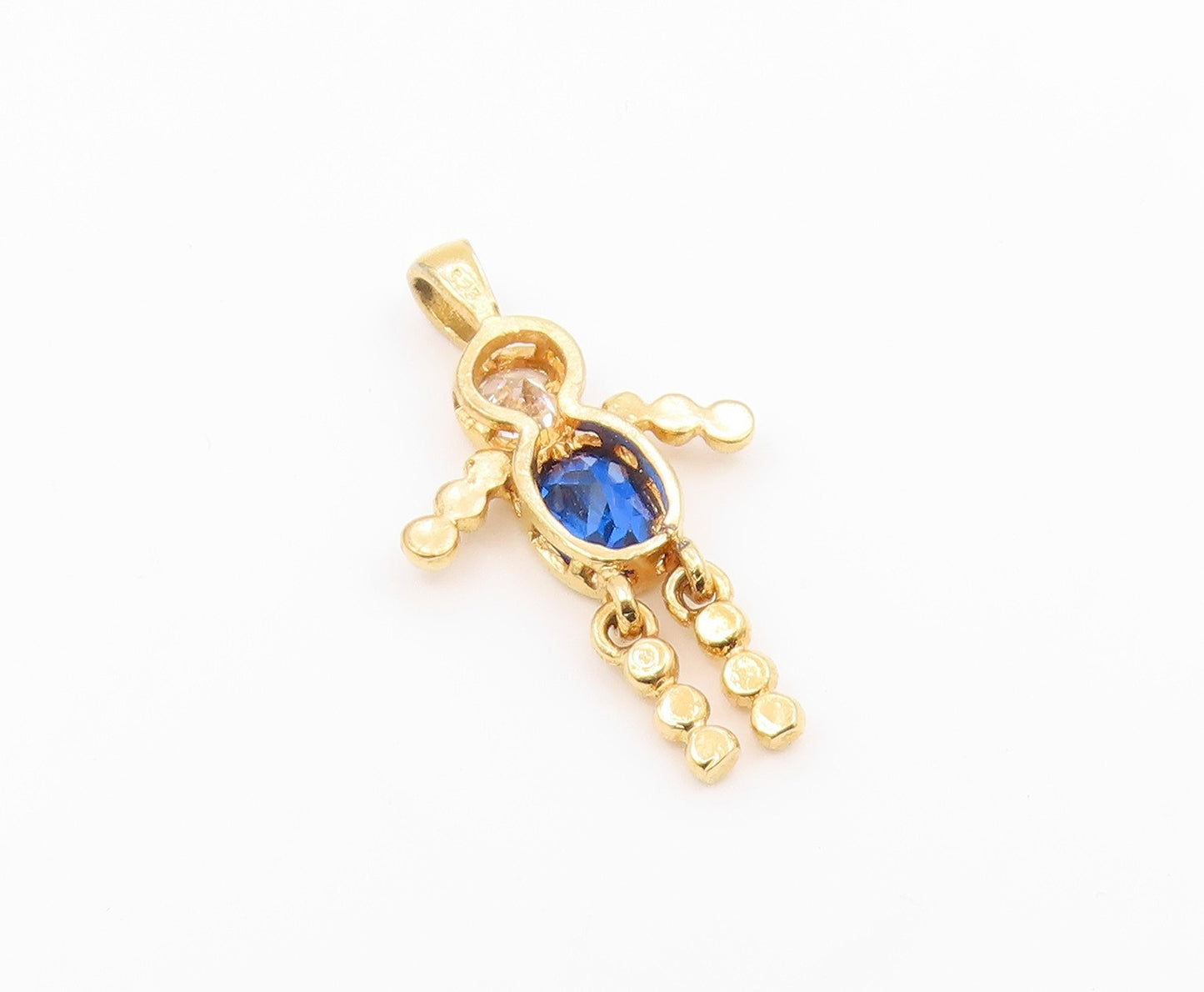 925 Silver  Vintage Sapphire & Cubic Zirconia Figure Dangle Pendant  PT21508