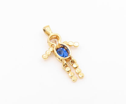 925 Silver  Vintage Sapphire & Cubic Zirconia Figure Dangle Pendant  PT21508