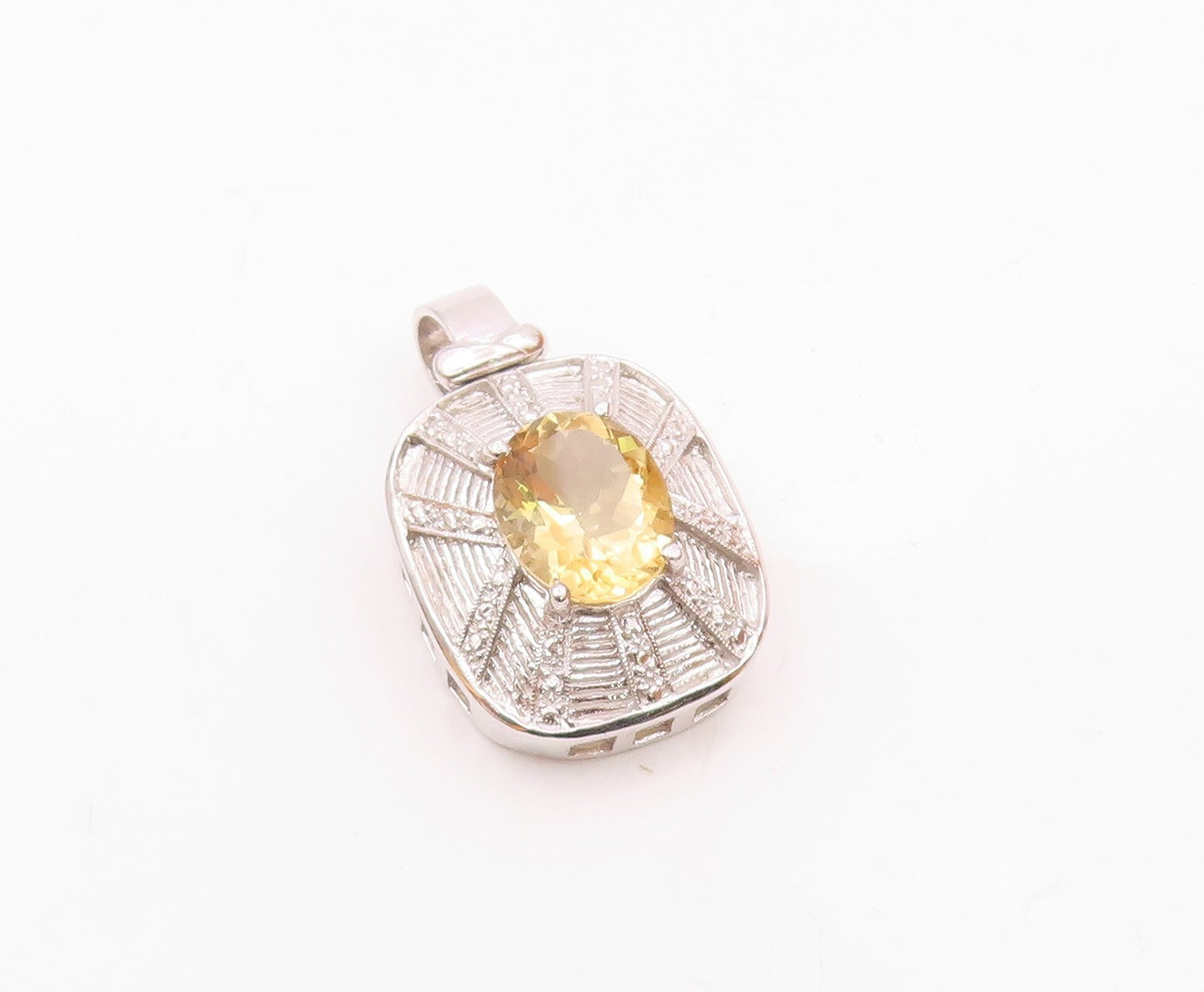 925 Sterling Silver  Vintage Prong Set Citrine Shiny Dome Pendant  PT18774