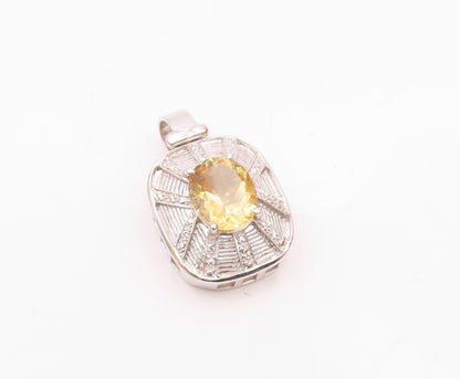 925 Sterling Silver  Vintage Prong Set Citrine Shiny Dome Pendant  PT18774
