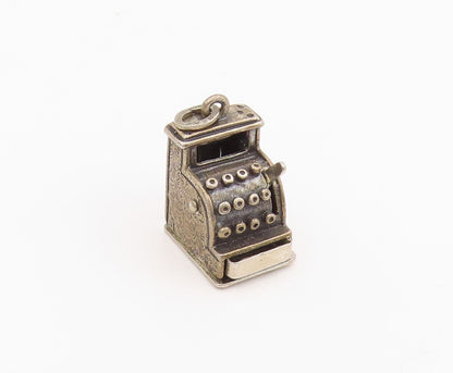 925 Sterling Silver Vintage Pendant Mechanical Cash Register Charm OPENS PT25649