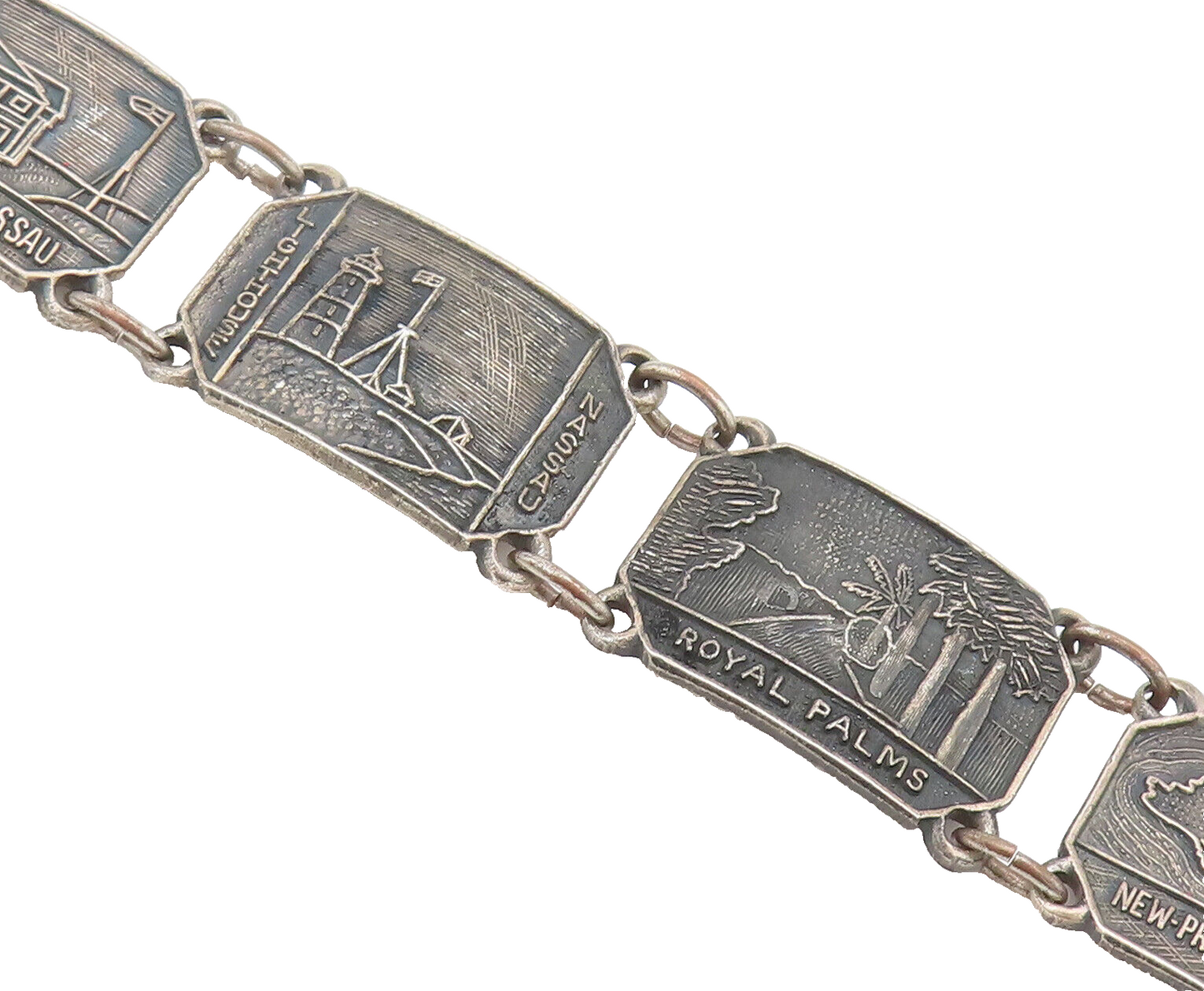 BMCO 925 Silver  Vintage Antique Carved Landscape Bahamas Bracelet  BT10096