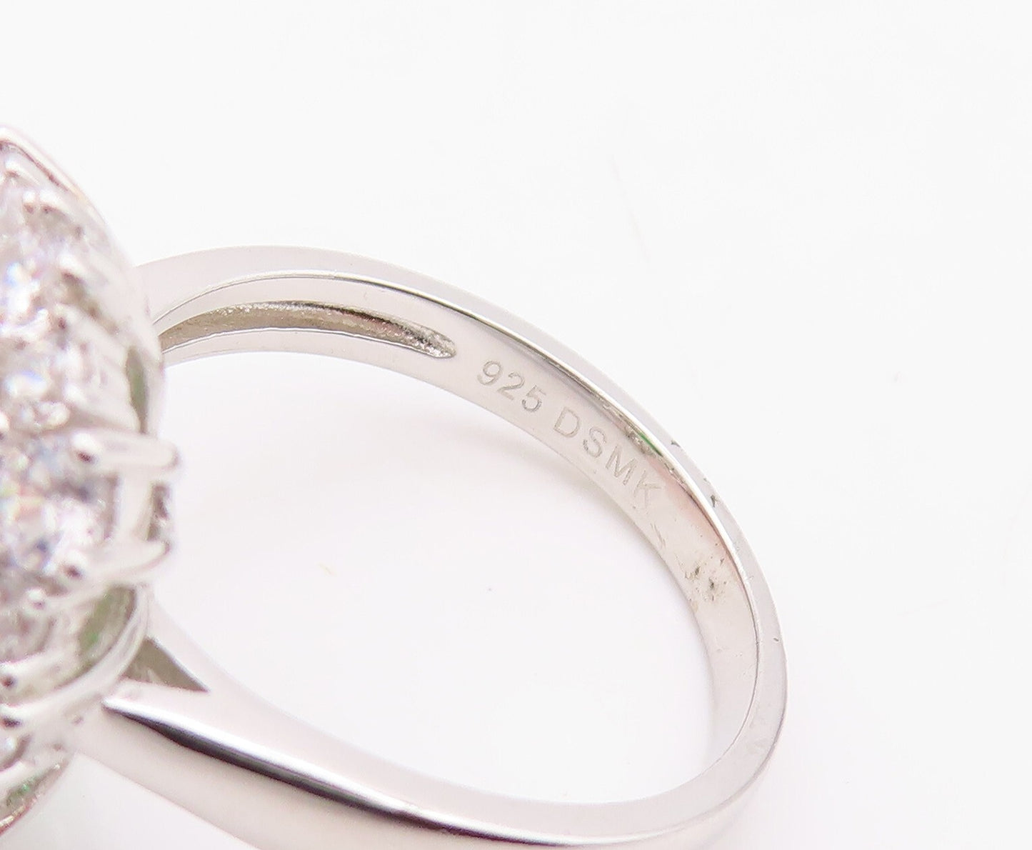 925 Sterling Silver Vintage Ring Rectangle Green Halo White CZ  Sz 7  RG30003