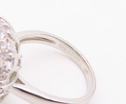 925 Sterling Silver Vintage Ring Rectangle Green Halo White CZ  Sz 7  RG30003