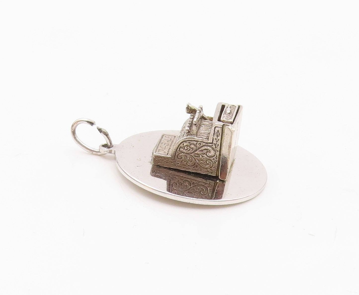 925 Sterling Silver  Vintage Shiny Cash Register Drop Pendant (OPENS)  PT7406