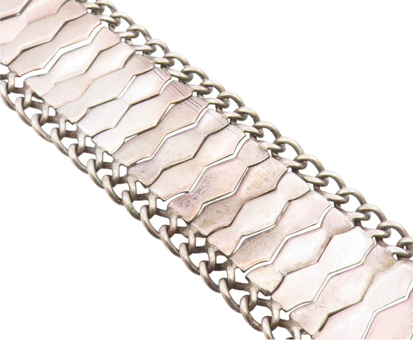 925 Sterling Silver Vintage Bracelet Modernist Geometric Weave Link  BT11957
