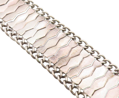 925 Sterling Silver Vintage Bracelet Modernist Geometric Weave Link  BT11957