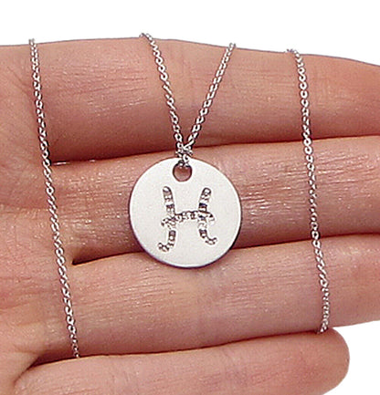 925 Sterling Silver  .10ctw Genuine Diamonds H Initial Pendant & Chain  PT2449