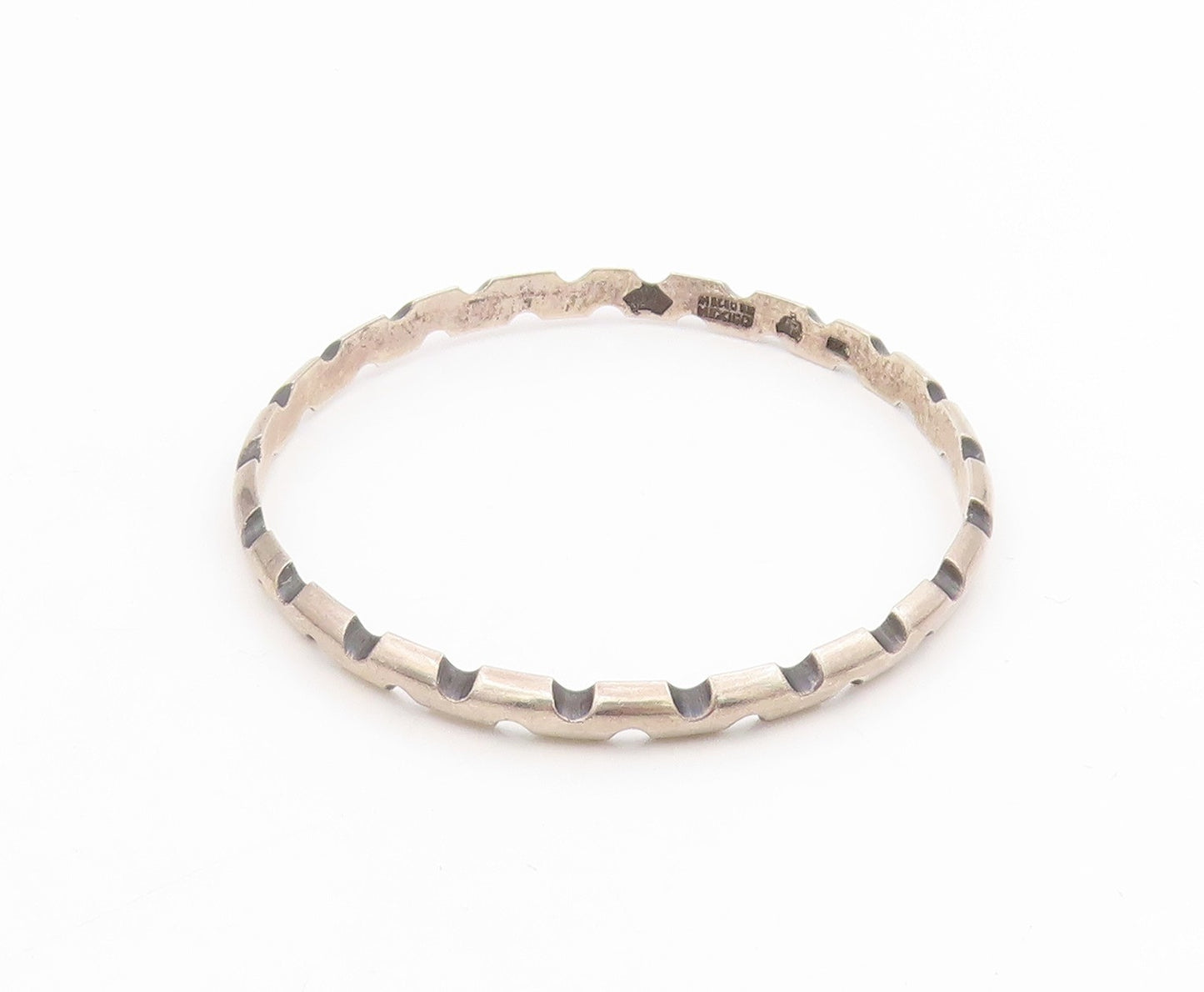 925 Sterling Silver Vintage Bracelet ANTONIO PINEDA Solid Notched Bangle BT11578