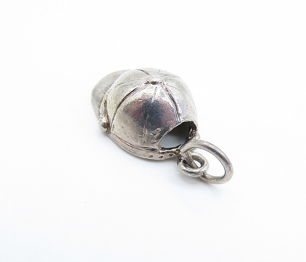 925 Sterling Silver  Vintage Petite Dark Tone Baseball Cap Pendant  PT5272