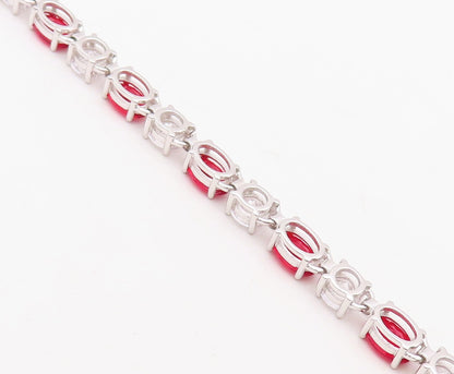 925 Sterling Silver Vintage Bracelet Minimalist Oval Cut Red & White CZ  BT10882