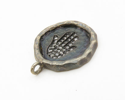925 Sterling Silver  Vintage Petite Topaz Hand Oxidized Round Pendant  PT11425